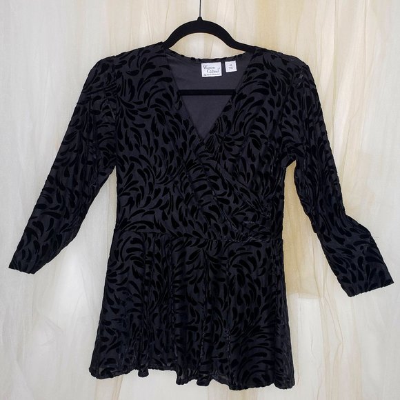 WOMEN WITH CONTROL Peplum Black Velvet Top - Picture 1 of 1